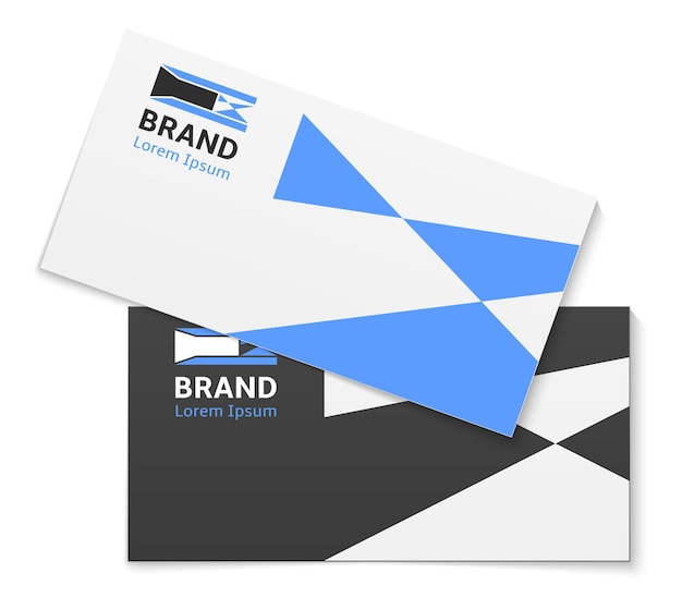 Office stationery Business visit cards Realistic company paper mockup for branding Corporate logo Information and contacts reminder Blue abstract shapes Vector rectangular pages