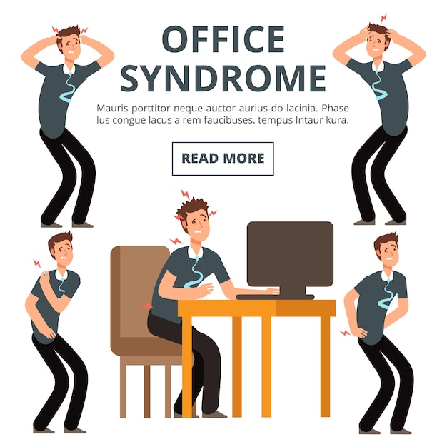 Vector office syndrome symptoms of set illustration