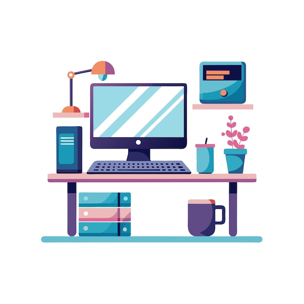 Vector office themed setup and equipment vector illustration