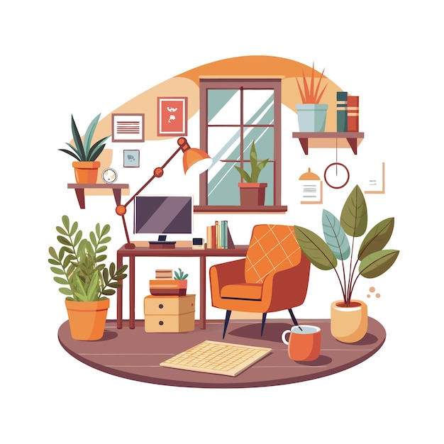 Vector office themed setup and equipment vector illustration