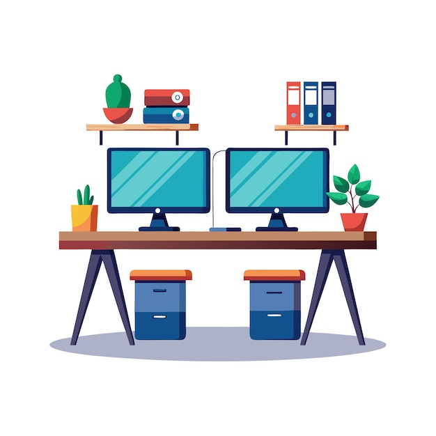 Vector office themed setup and equipment vector illustration