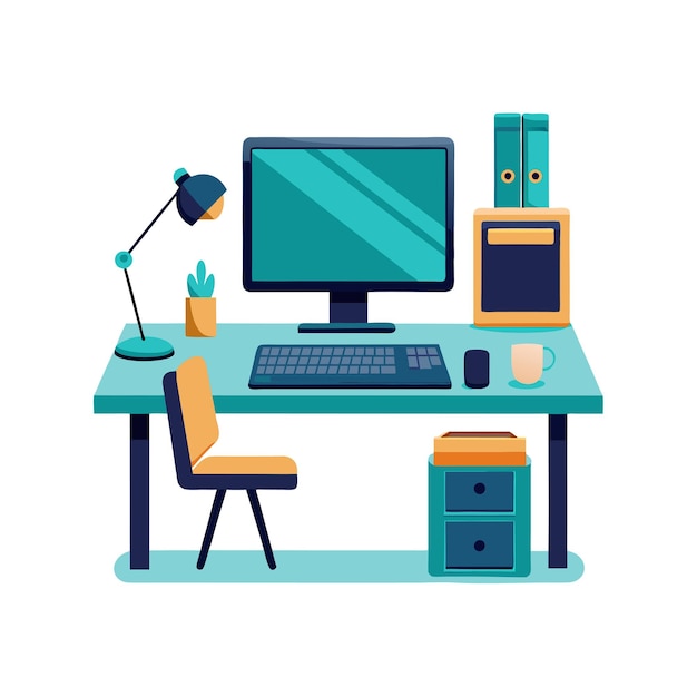 Vector office themed setup and equipment vector illustration