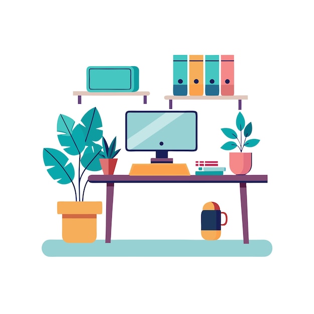 Office themed setup and equipment vector illustration