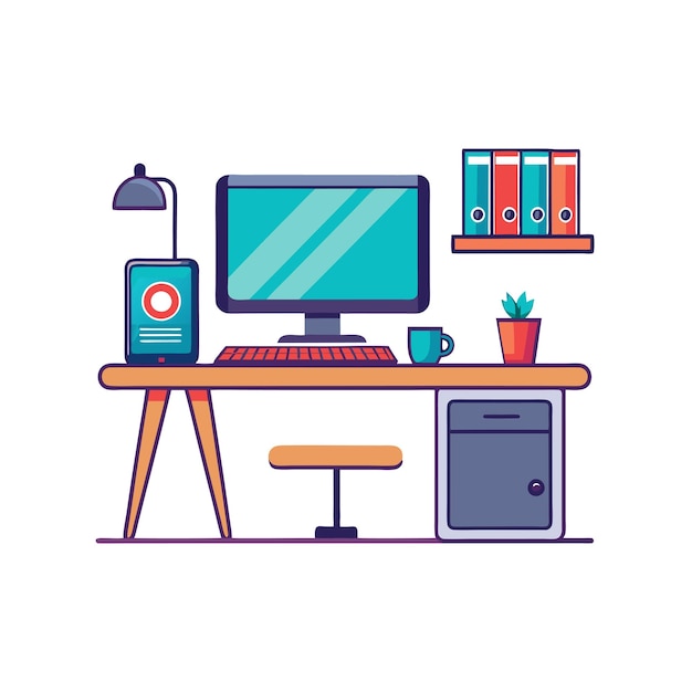 Office themed setup and equipment vector illustration