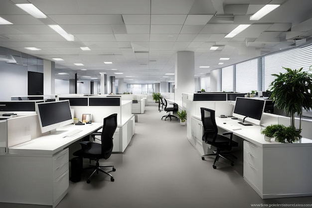 an office with a plant on the floor and a sign that says quot the company quot