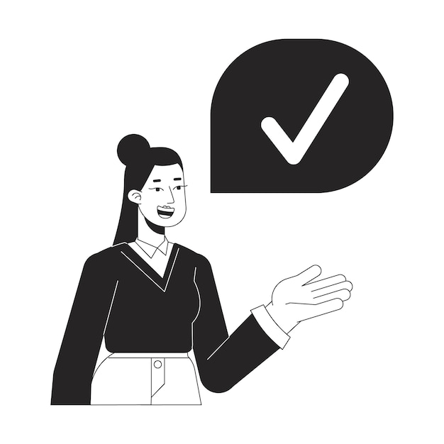 Office woman check mark bw concept vector spot illustration