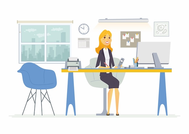 Office Woman  vector flat illustration of an employer colleague employee