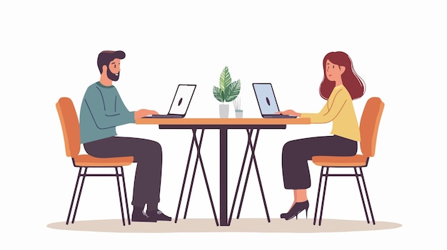 Office Work Concept with Man and Woman at Laptop