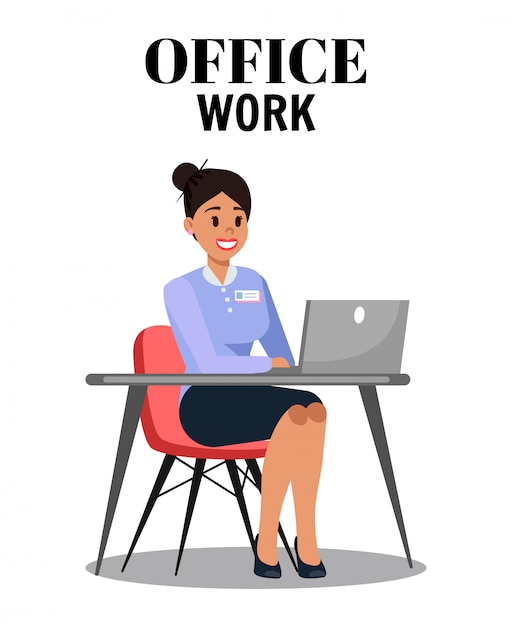 Office Work Flat Vector illustration with Text