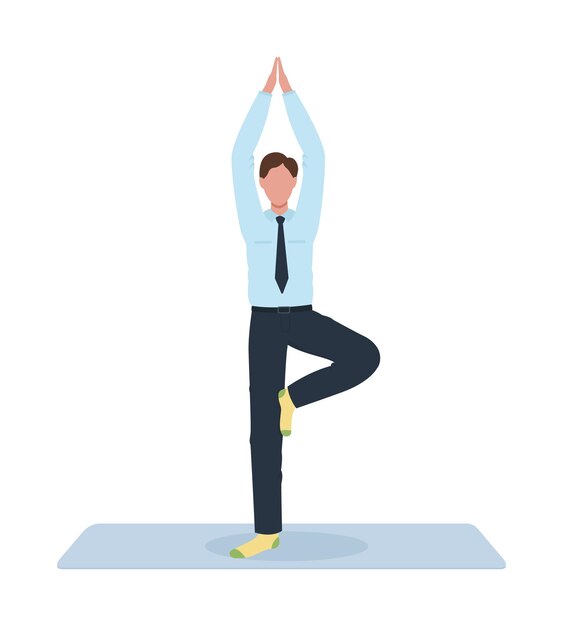 Vector office worker doing yoga pose semi flat color vector character. full body person on white. mental health. lowering stress isolated modern cartoon style illustration for graphic design and animation