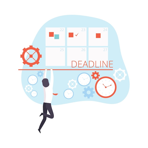 Office Worker Having Problem Reaching Deadline Time Management Business Concept Vector Illustration on White Background