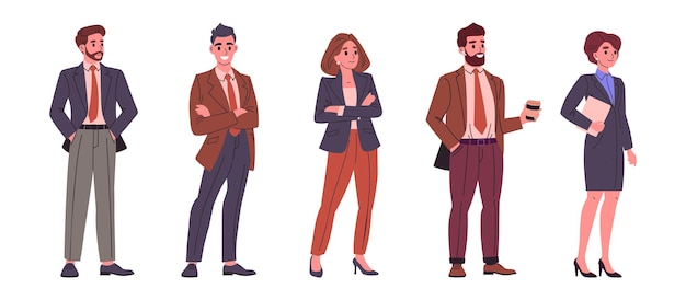 Vector office workers team flat vector illustration set professional business characters group