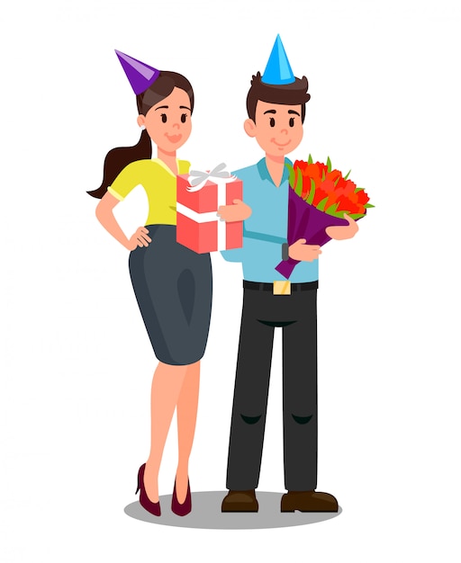 Office Workers with Gifts Vector Illustration