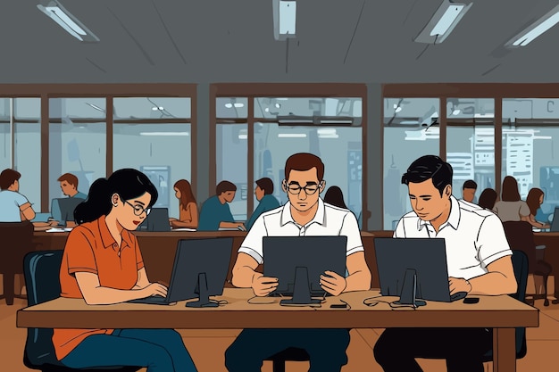 office working cartoon illustration