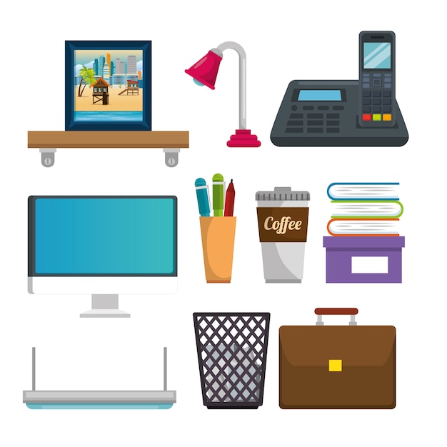 office workplace set icons