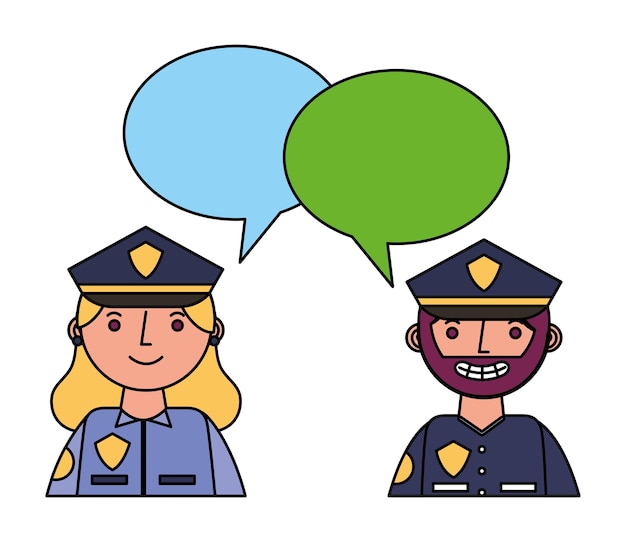 officers polices couple characters with speech bubbles