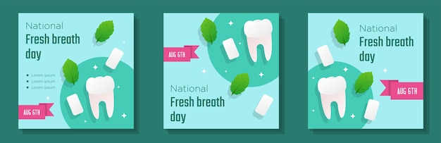 Official fresh breath day social media post banner set dental health care celebration advert