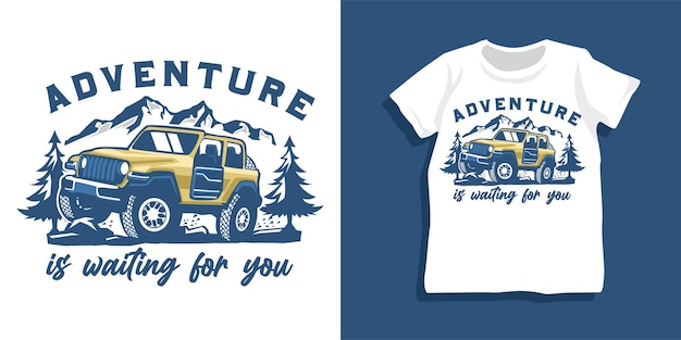 Offroad car and mountain tshirt design