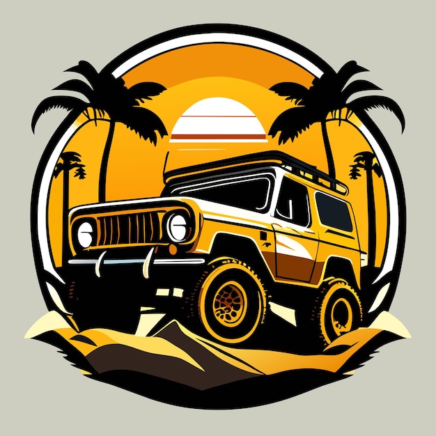 Offroad jeep hand drawn cartoon sticker icon concept isolated illustration