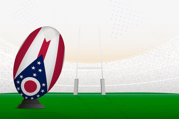 Ohio national team rugby ball on rugby stadium and goal posts preparing for a penalty or free kick