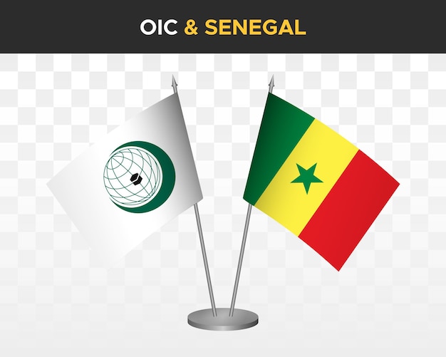 OIC Organisation islamic cooperation vs senegal desk flags mockup 3d vector illustration