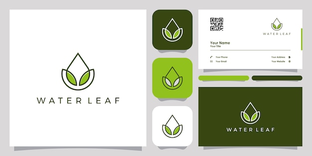 oil drop and leaf logo with line art design and business card template