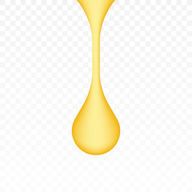 Oil drop, yellow water droplet or gold honey drip isolated on transparent.