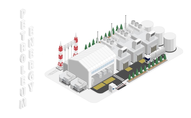 oil energy diesel oil power plant with isometric graphic