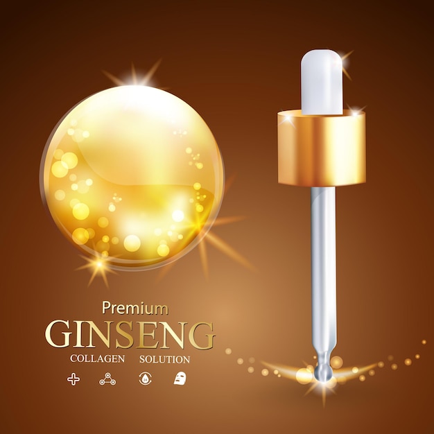 Oil Extract With Ginseng Vector Background for Skincare Product