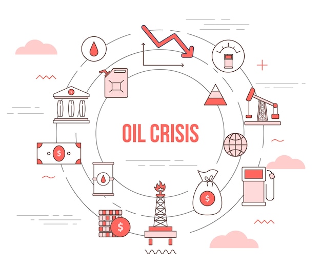 Oil and gas crisis falling down concept with  set template banner with modern orange color style 