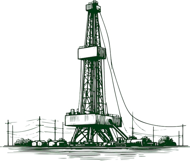 oil and gas drilling rig in vector sketch illustration