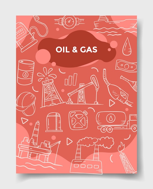 Vector oil and gas industry concept with doodle style for template of banners, flyer, books, and magazine cover vector illustration