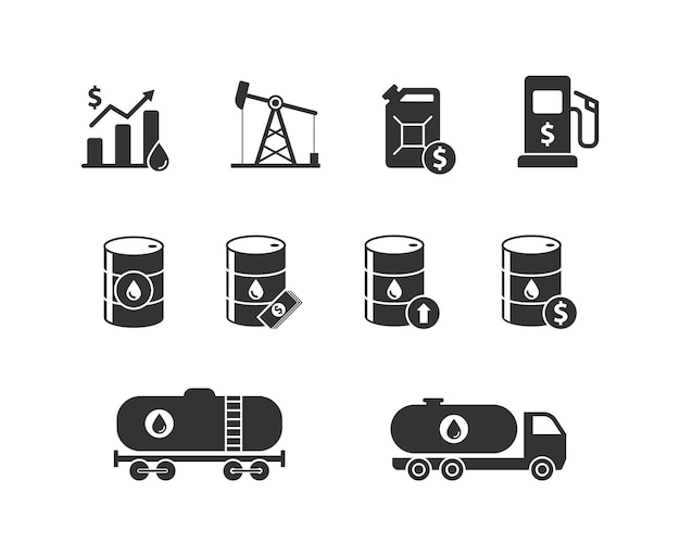 Oil icons set Oil price growth Fuel crisis Flat vector illustration