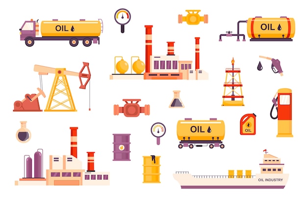 Oil industry bundle of flat scenes creator kit