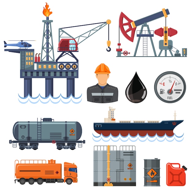 Oil industry Flat Icons Set