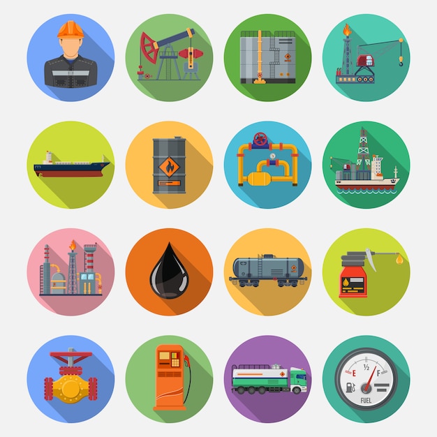 Oil industry Flat Icons Set