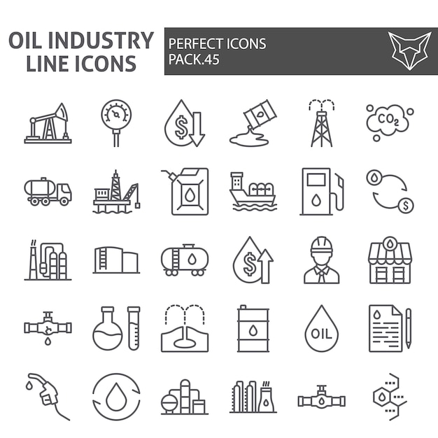 Oil industry line icon set