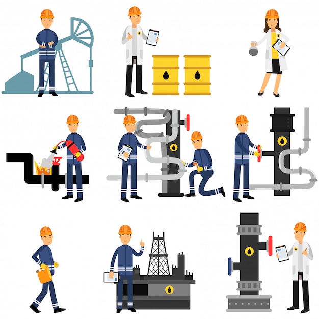 Oil industry set, extraction, production, refinery and transportation oil colorful   Illustrations