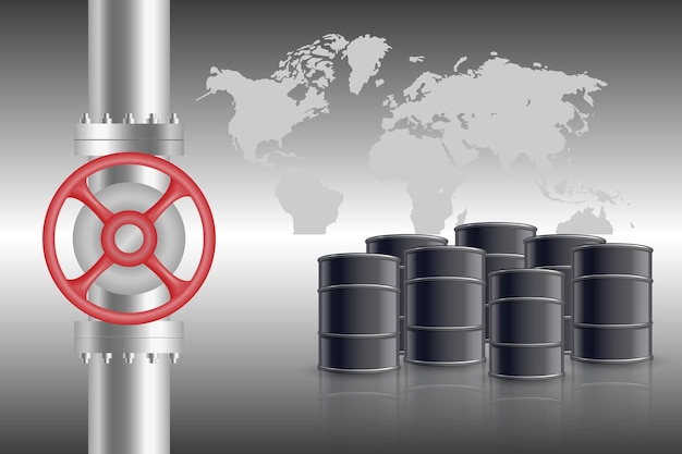 Oil industry vector illustration. Oil valve with a turn, oil is pumped in the background. Oil and ga