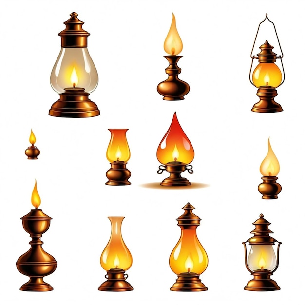 Vector oil lamp vector set white background isolated a high