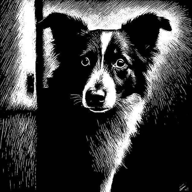 Vector oil paint brush strokes paint splashes an impressive scene of a border collie shades of braun and