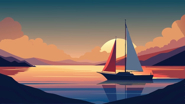 oil paint sailboat boat at sunset on the ocean vector illustration flat 2