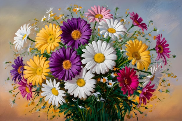 Vector oil painting of colorful flowers