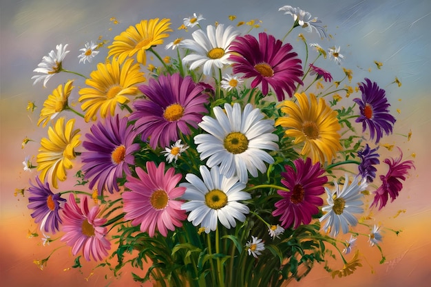 Oil painting of colorful flowers