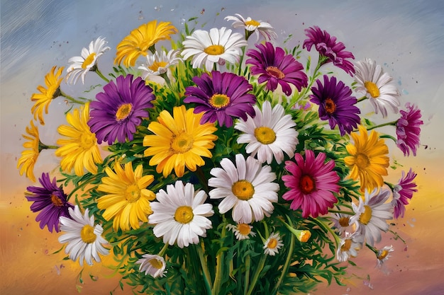 Vector oil painting of colorful flowers