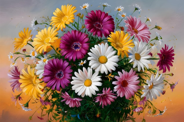 Oil painting of colorful flowers