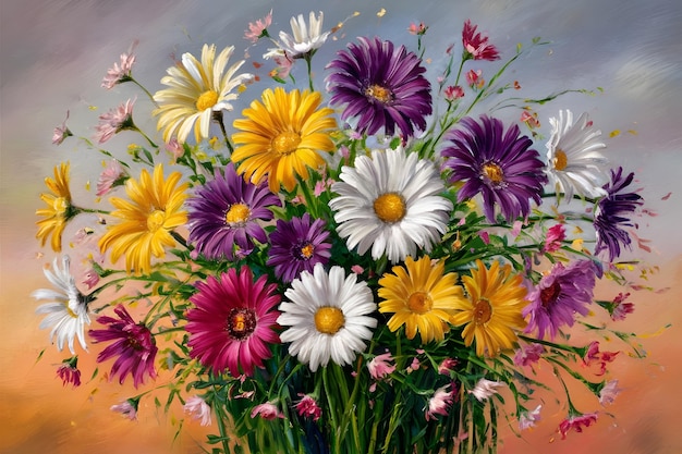 Oil painting of colorful flowers