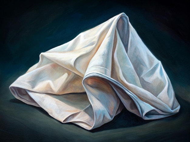 Vector oil painting of white fabric draped on a blue background