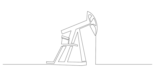 Oil pump jack platform of One continuous line drawing Drilling rig petroleum production and trade industry in simple linear style Nonrenewable energy concept Editable stroke Vector illustration