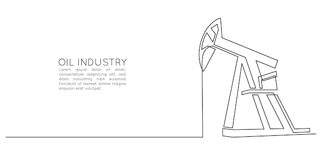 Oil pump jack platform of One continuous line drawing Drilling rig petroleum production and trade industry in simple linear style Nonrenewable energy concept Vector illustration